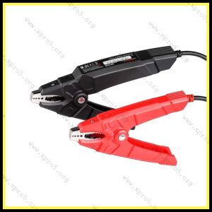 Launch BST-360 Bluetooth battery tester close-up – red and black diagnostic clamps for 12V automotive batteries