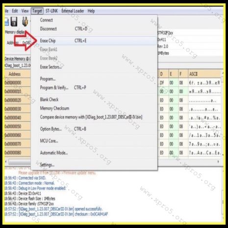 XPRO5 boot file process – ST-LINK erase, program and verify